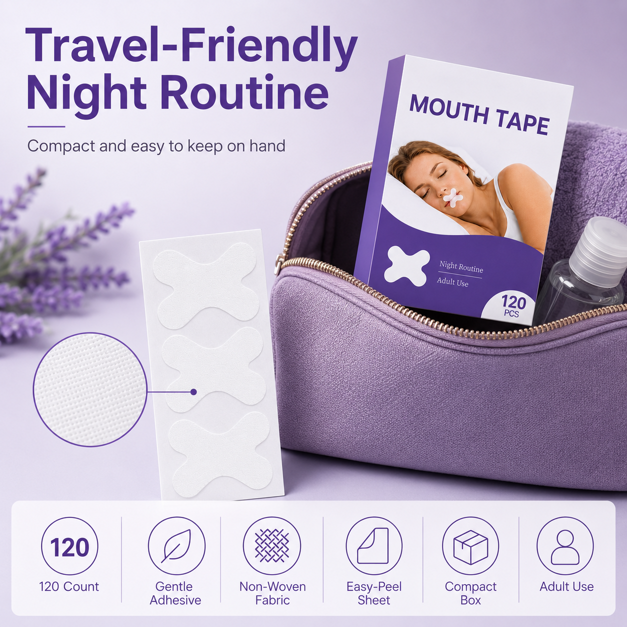 Mouth Tape for Adults, Gentle Mouth Strips for Night Routine, X-Shaped Sleep Tape with Soft Adhesive, Adult Use Only, Comfortable Overnight Mouth Tape for Home and Travel