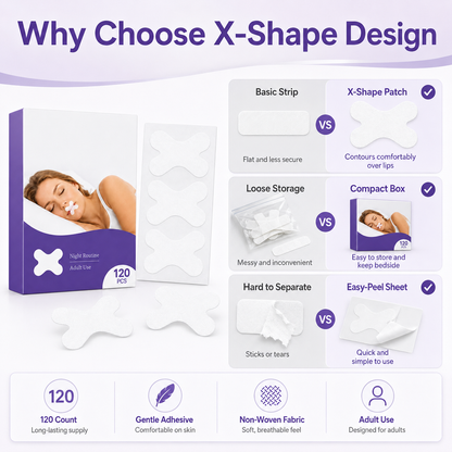 Mouth Tape for Adults, Gentle Mouth Strips for Night Routine, X-Shaped Sleep Tape with Soft Adhesive, Adult Use Only, Comfortable Overnight Mouth Tape for Home and Travel