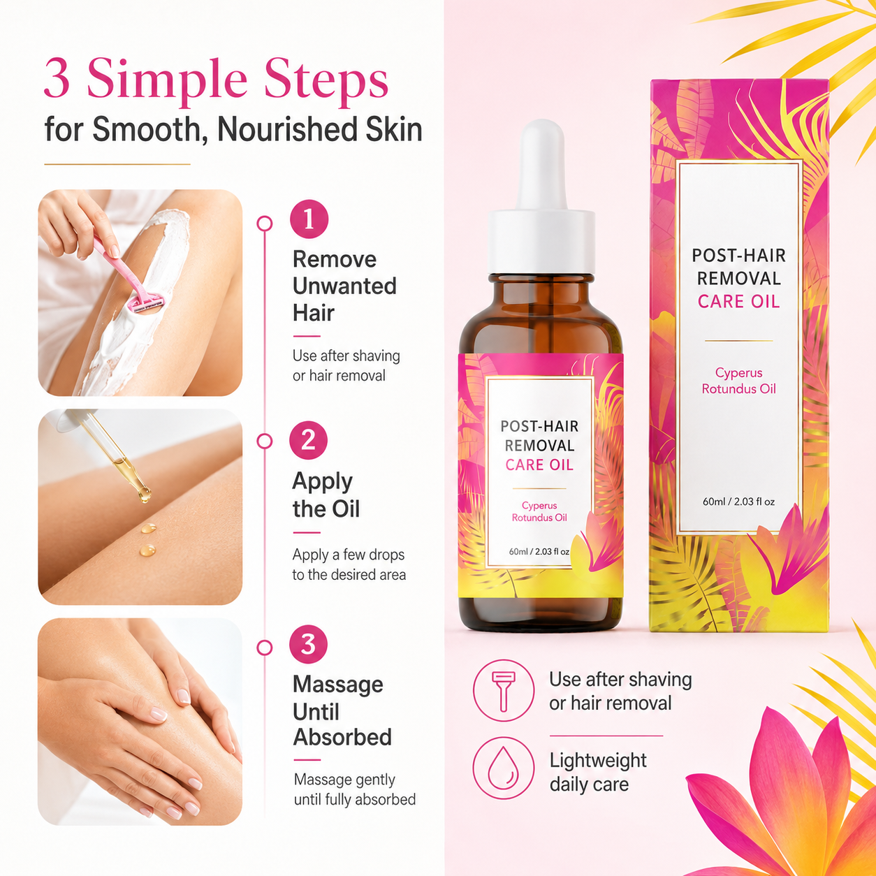 60ML Natural Cyperus Rotundus Oil for Hair removal, Hair Removal Oil for Slow Body Hair Growth,for Women & Men, Soothes Skin & Minimizes Pores
