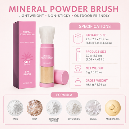 Mineral SPF 50 Powder Brush, 8g On-the-Go Sunscreen Powder Brush for Face, Soft-Matte Mineral Powder, Oil Control Touch-Up Brush,Portable Travel Size