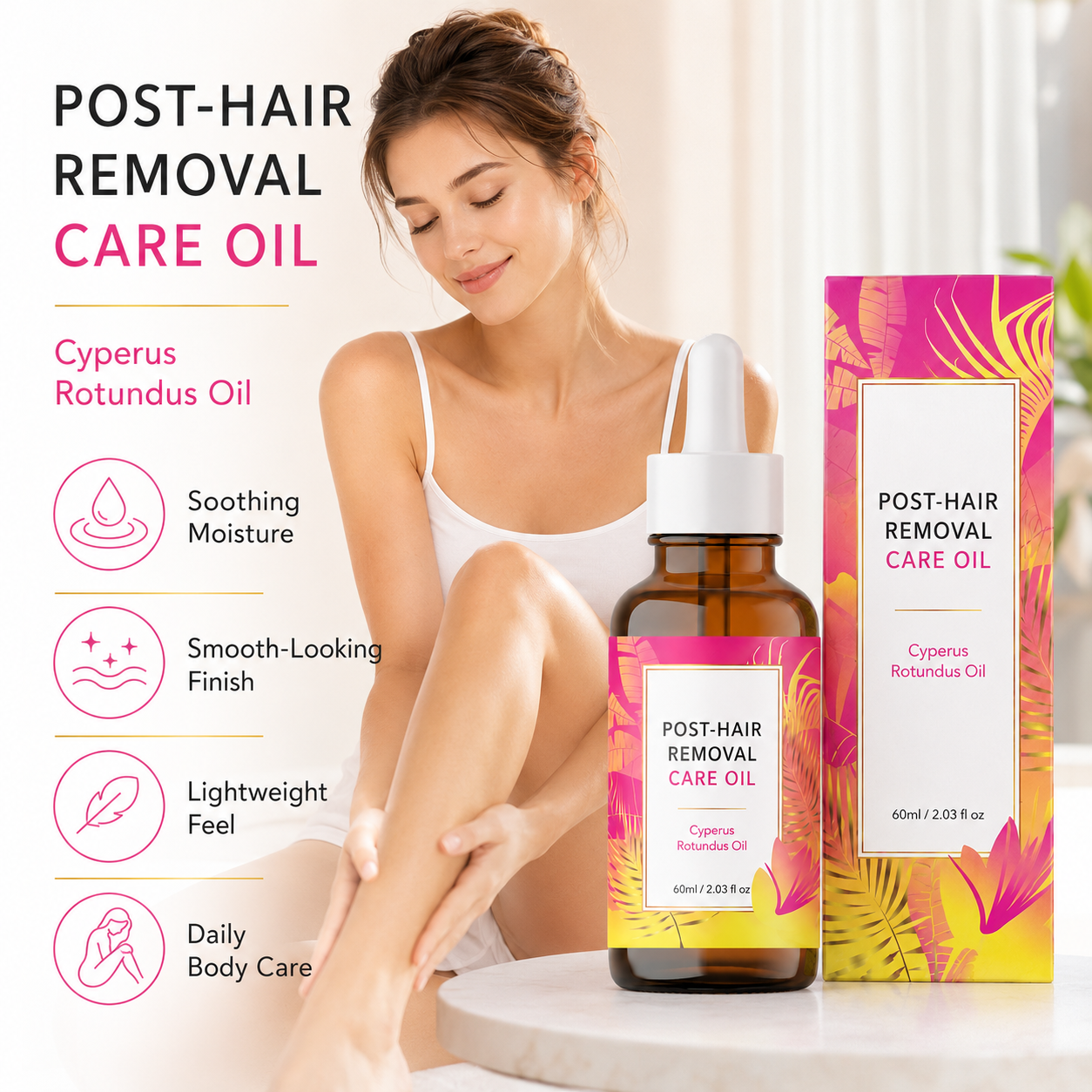 60ML Natural Cyperus Rotundus Oil for Hair removal, Hair Removal Oil for Slow Body Hair Growth,for Women & Men, Soothes Skin & Minimizes Pores