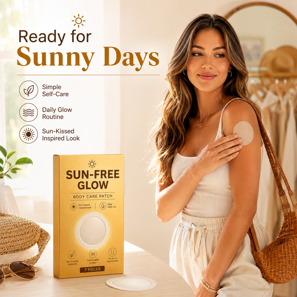 Sun-Free Glow Patch, 7 Pieces Round Micro-Tip Beauty Patches, Peel and Place Body Glow patch fes or Easy Routine Use, No-Mess Self-Tanning Patches Format for Travel, Daily Beauty and On-the-Go Care